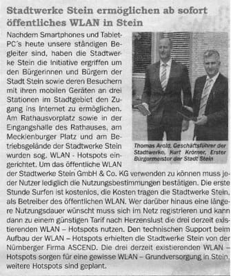 Presseartikel Ascend oeffentliches WLAN Stadt Stein