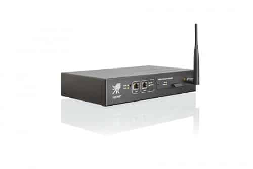 The picture shows the Ascend Multichannel VPN Router 200, a device for bundling Internet connections and setting up VPN connections. The router is housed in a black casing and placed on a white background. The device has several connections for Ethernet cables and SIM cards and can therefore use several Internet connections simultaneously. The Multichannel VPN Router is particularly useful for companies that require a fast and reliable Internet connection, e.g. for video conferences, cloud applications or other data-intensive applications. The device can also be used as a VPN gateway to establish a secure connection between different locations. The router is easy to configure and offers extensive functions for managing network connections and VPNs.