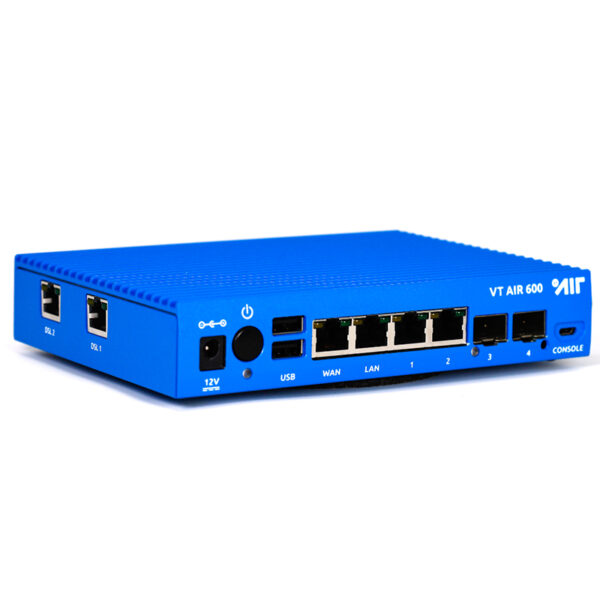 Router di rete VT AIR 600 blu con connessioni.