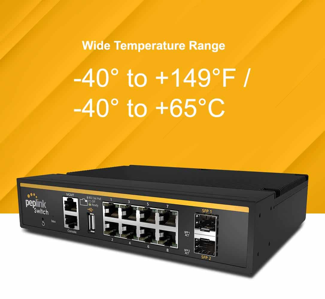 Idustrial grade 8 Port SD Switch for Rugged Environment linke seite