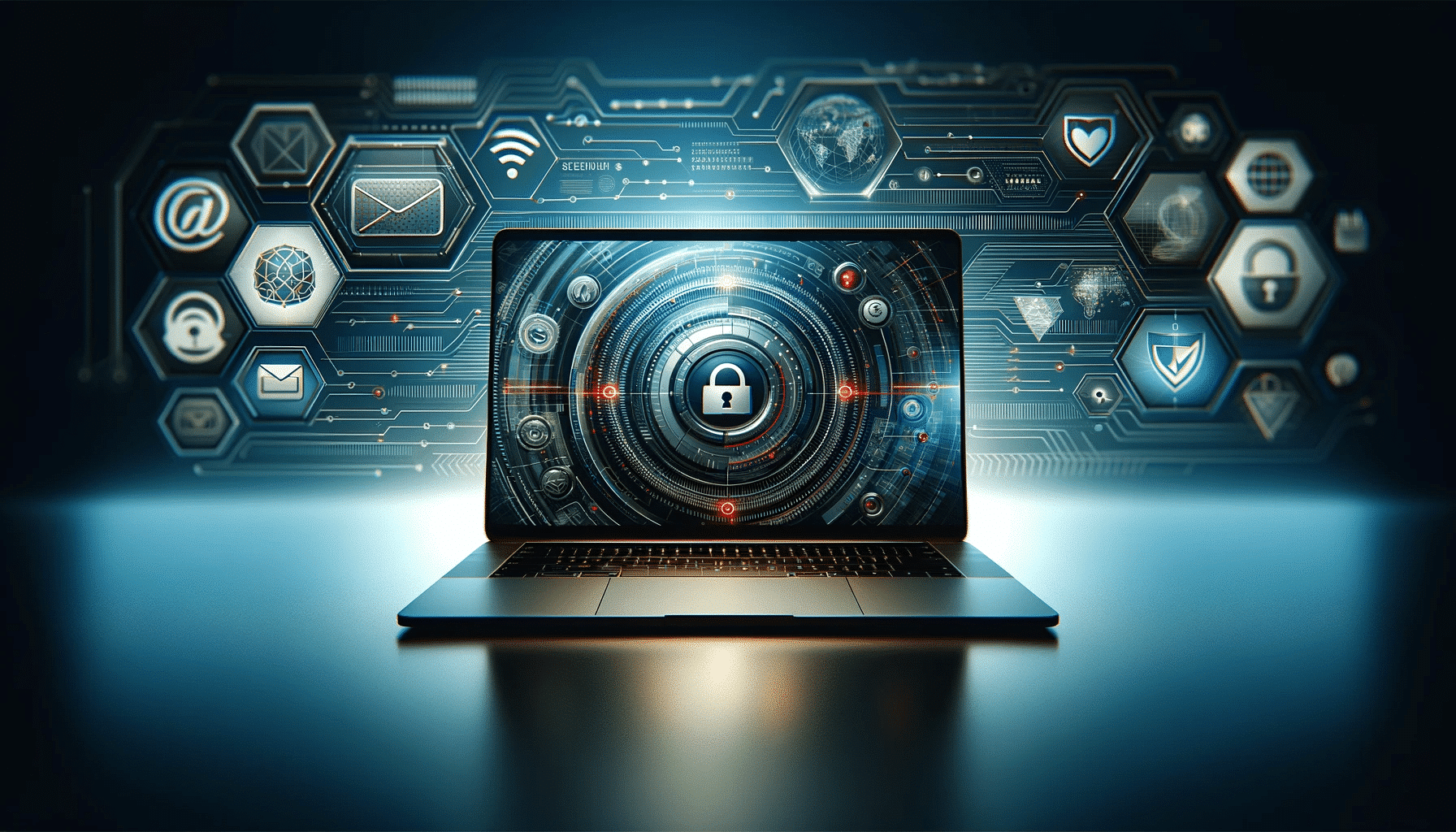 Laptop mit futuristischem Sicherheitssystem-Schnittstelle