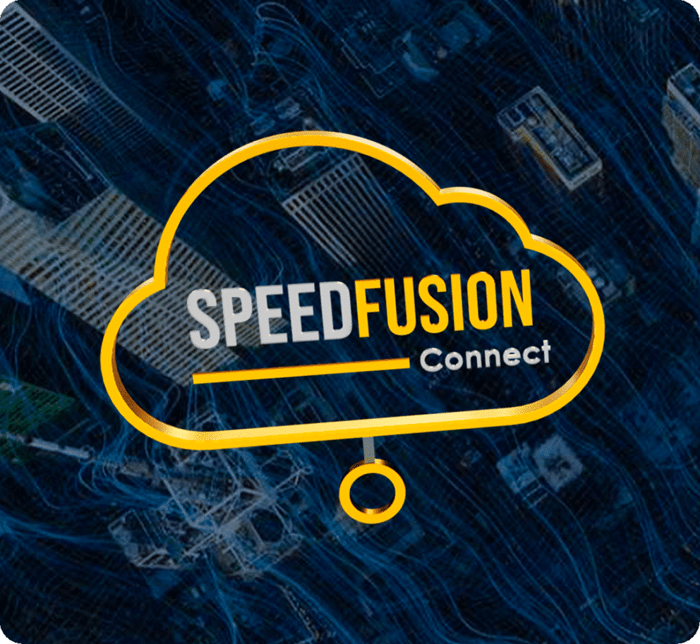Logo SPEEDFUSION Connect Cloud sopra la grafica della rete.