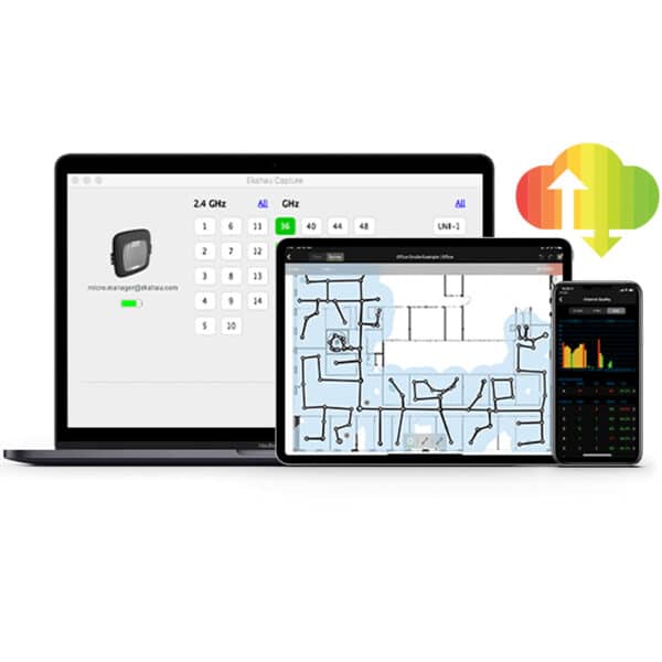 Software de análisis de redes visualizado en varios dispositivos.