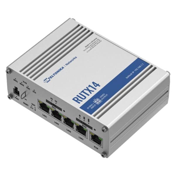 Enrutador industrial RUTX14 de Teltonika Networks.