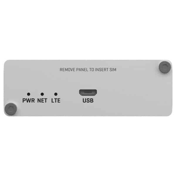 Ranura para tarjeta SIM y puerto USB en el panel del dispositivo.