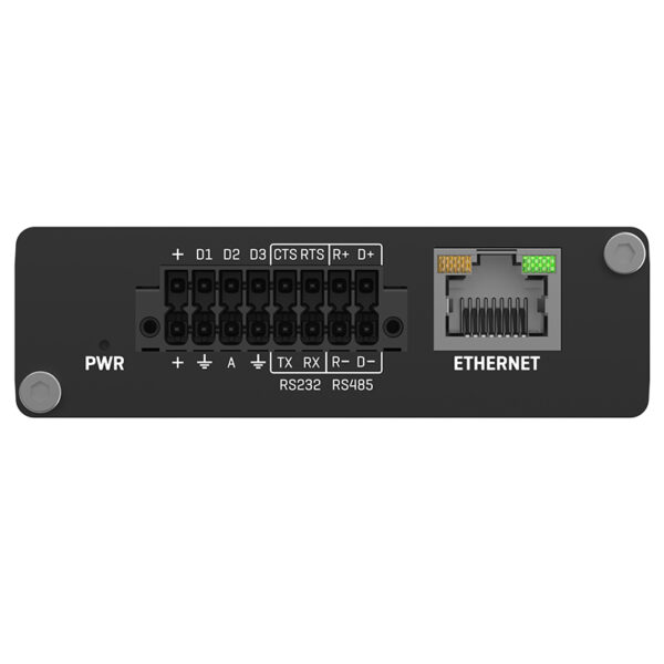 Ethernet converter with RS232 and RS485 connections.