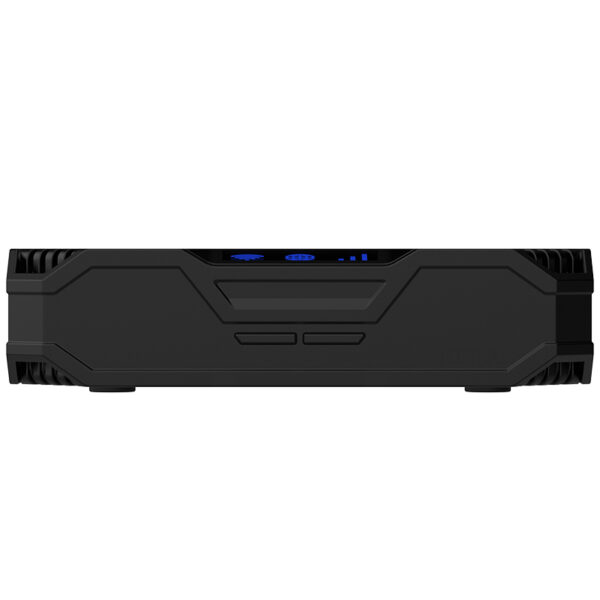 Black gaming soundbar with blue LED display