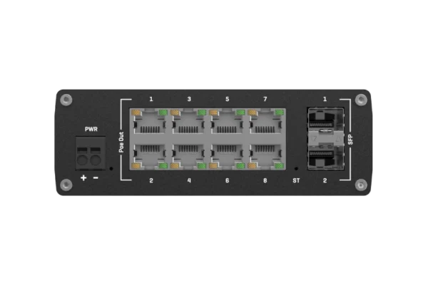 Network switch with PoE ports.