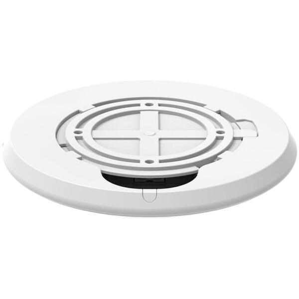 Smoke detector on the ceiling, white, safety equipment.