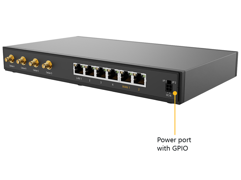 Schwarzer Netzwerk-Router mit GPIO-Stromanschluss
