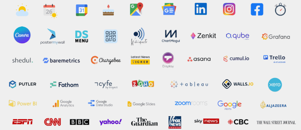 Well-known logos of many brands and services.