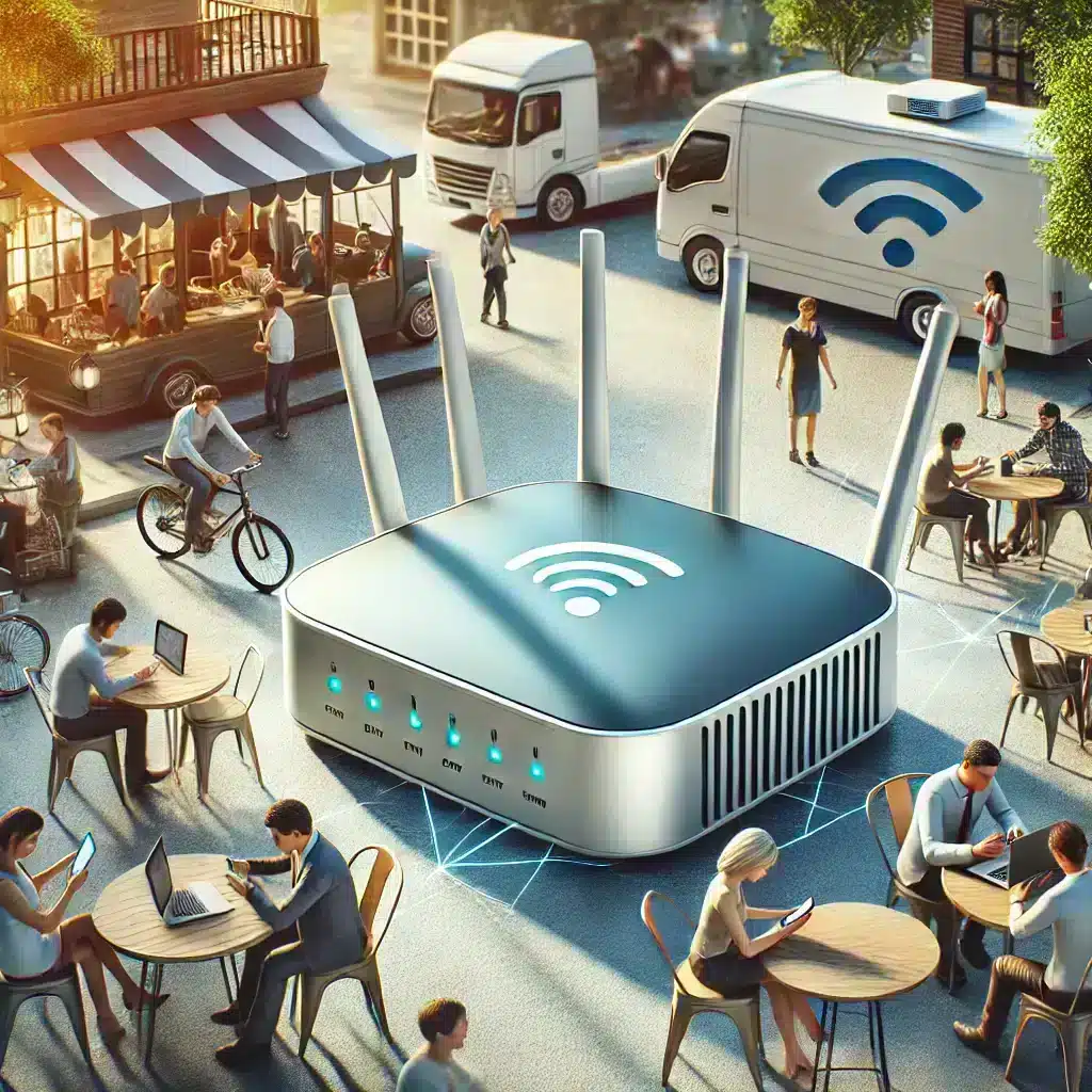 Cafetería al aire libre con router WLAN