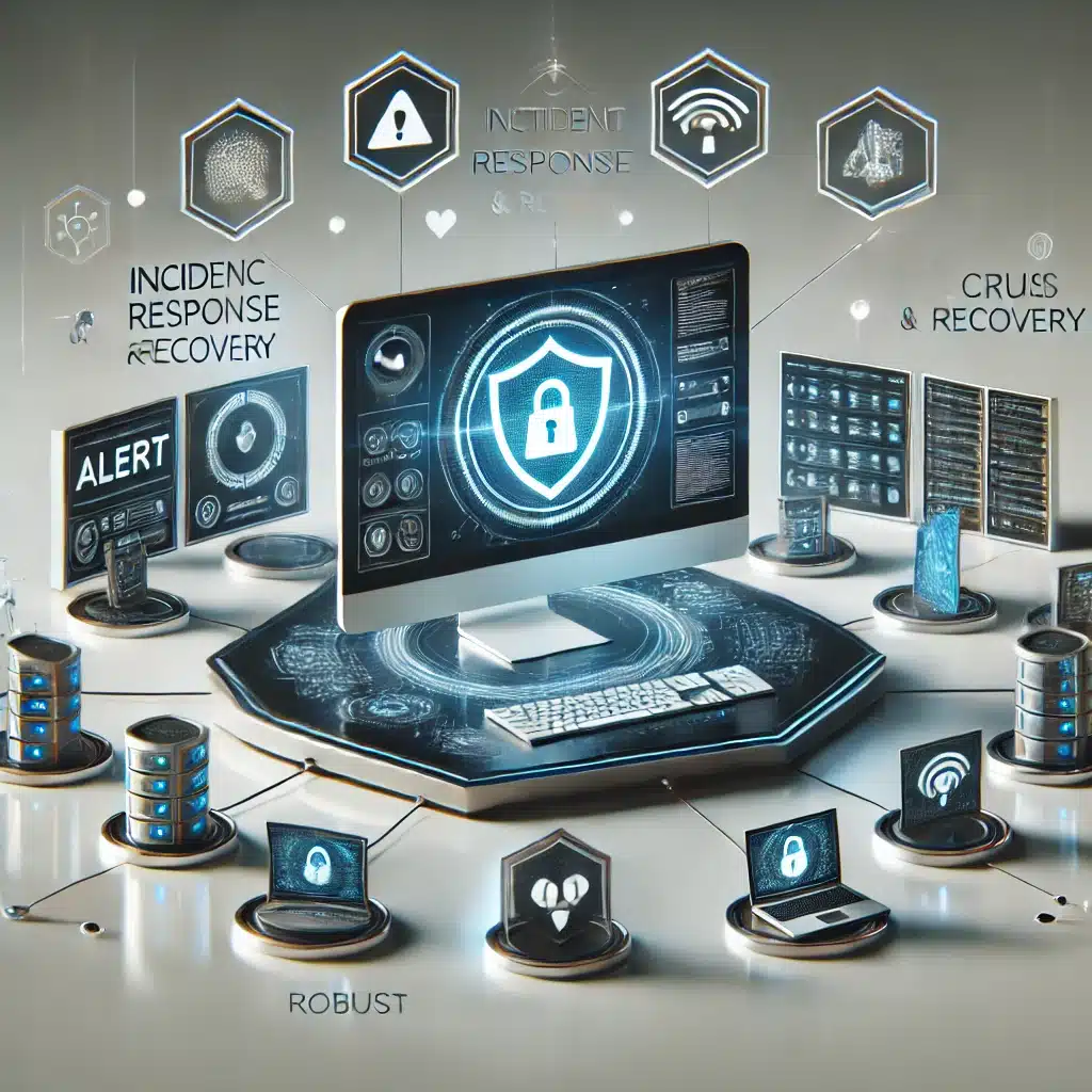 Visualization of SentinelOne during an incident response and recovery scenario with protection symbols and networks