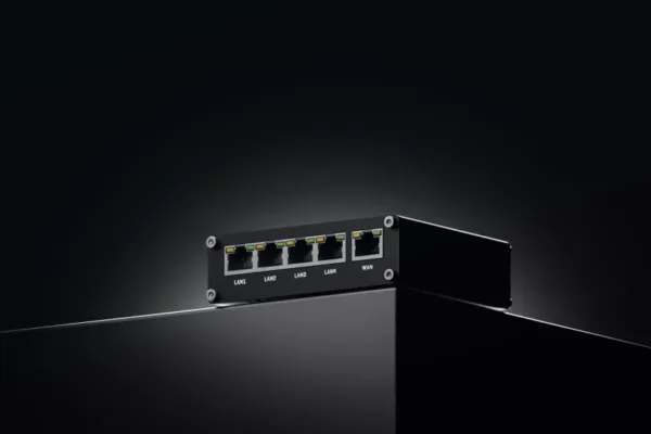 Black network switch with five ports