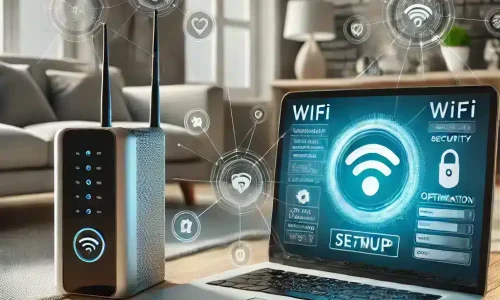 Ноутбук показывает конфигурацию WiFi в современной гостиной.